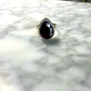 Large tear dropped natural ruby ring in 925 sterling silver size 8